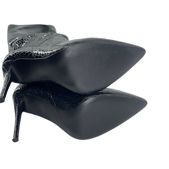 Steve Madden Harlow Black Croco Embossed Over The Knee High Heel Boots Size 8 - Picture 4 of 16